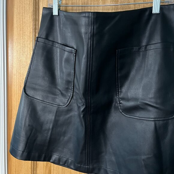 Anthropologie | Maeve Faux Leather A-Line Mini Skirt | Black, XL - Picture 11 of 14